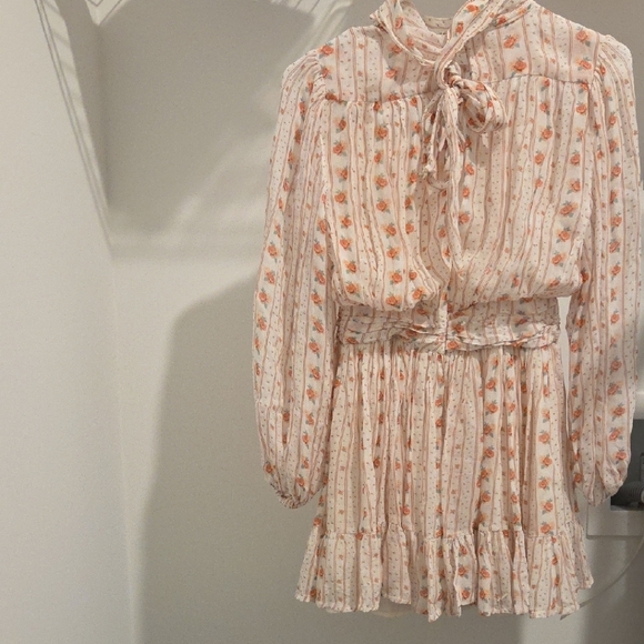 Anthropologie Cream and Pink Floral Long Sleeve Dress - Picture 5 of 5